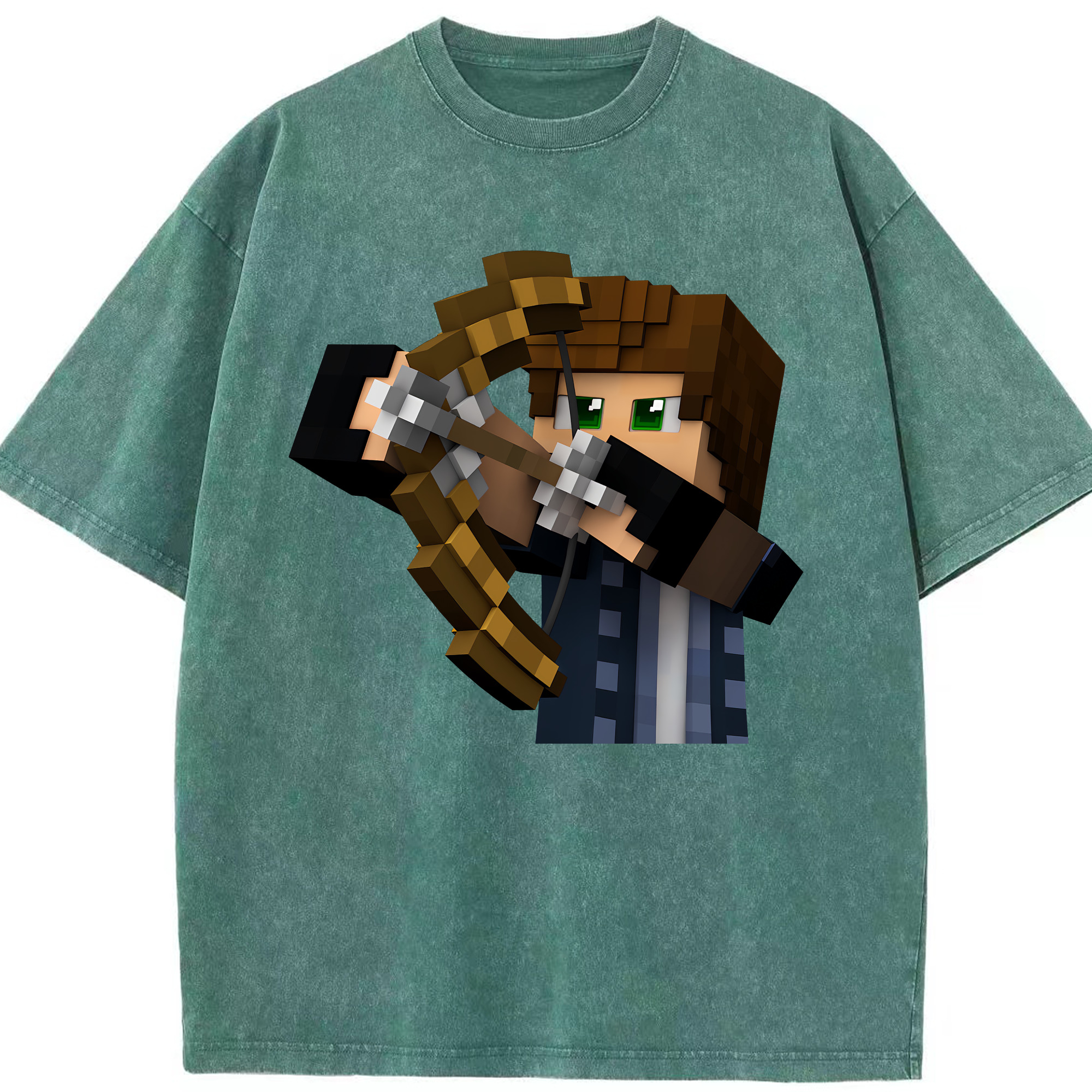 （画像用） マインクラフト ブロックの世界 Minecraft MC Block world 綿100% ヴィンテージ風 半袖Tシャツ（フロントプリント）